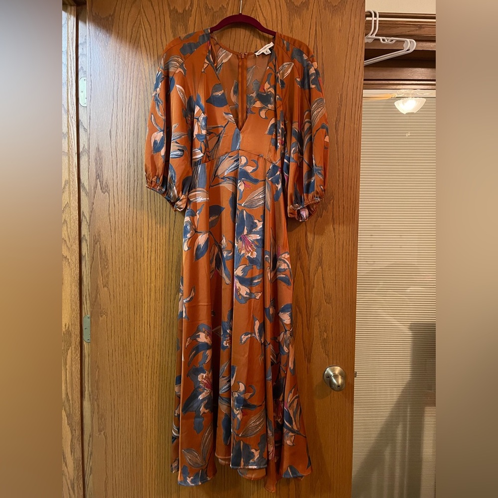 Elegant Floral Orange & Navy  Dress